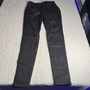 FITJEANS Women’s Regular Super Ripped High Waisted Skinny Jeans In Black